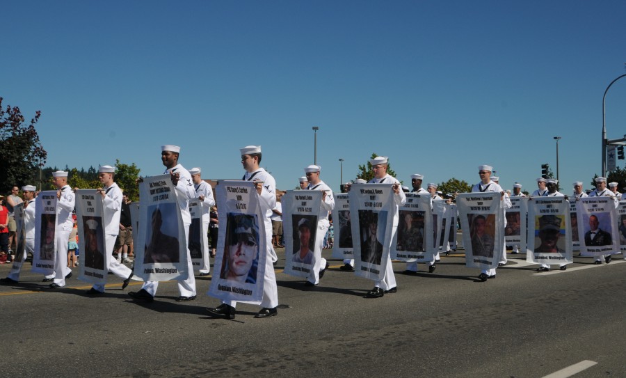 Part of the US Pacific Fleet marches in the annual Silverdale Whaling Days Parade.