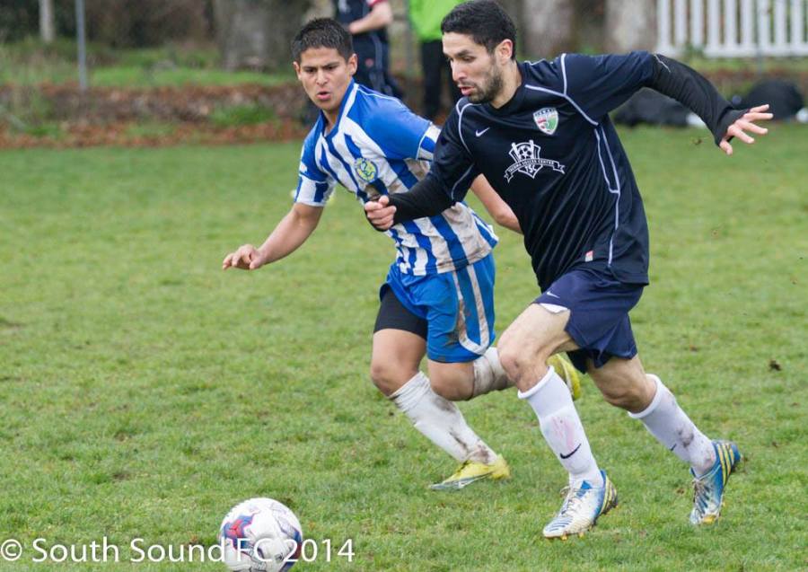 South Sound FC (right) at Gorge FC on March 29, 2014.)