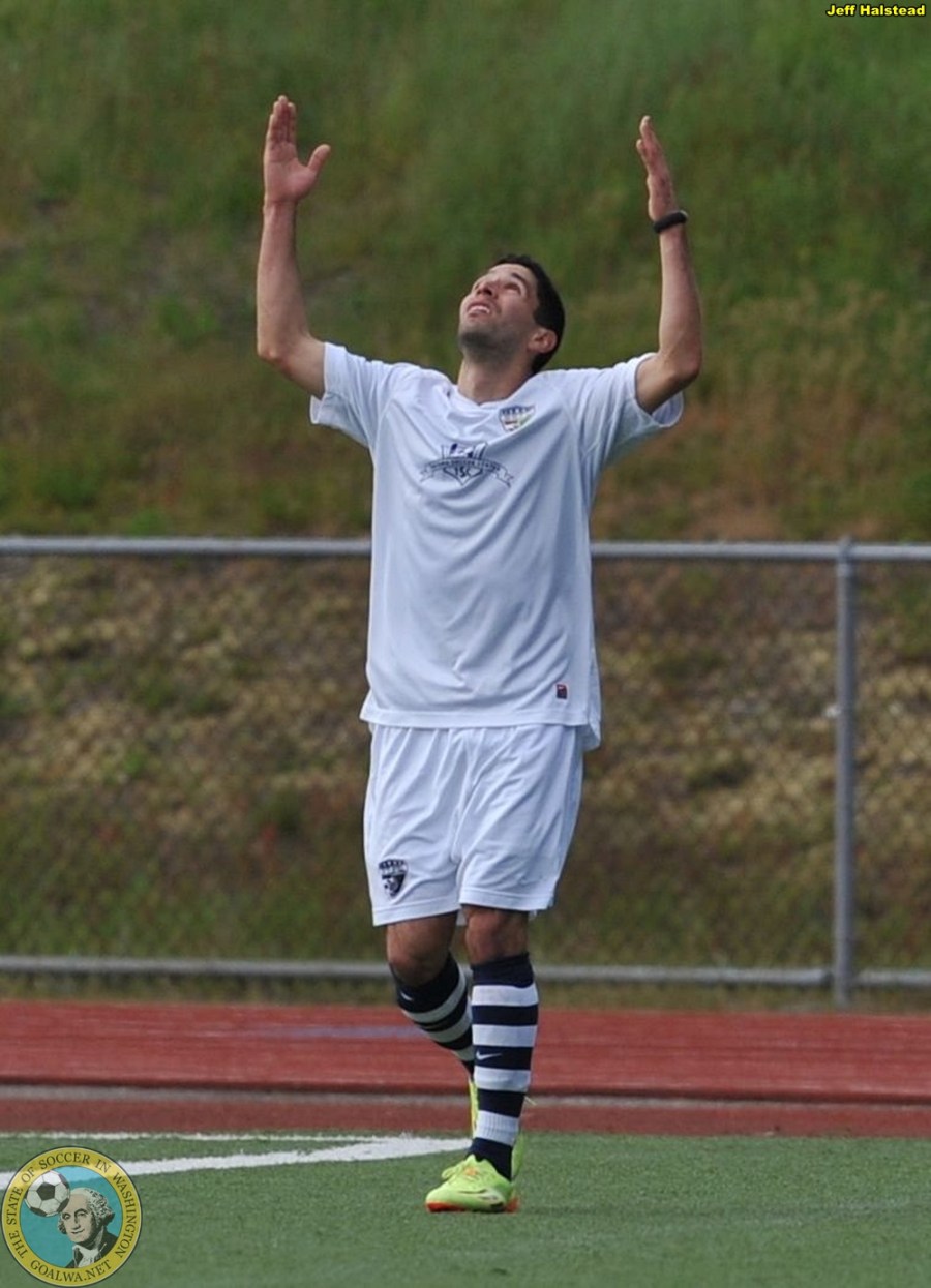 Frankie Lopez scores the first SSFC goal in league play. (Jeff Halstead)