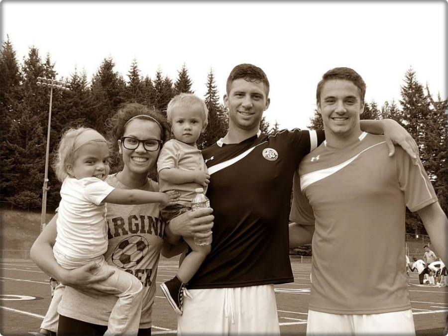 Potts, his family, and (at right) WestSound FC goalkeeper Jordan Hadden.
