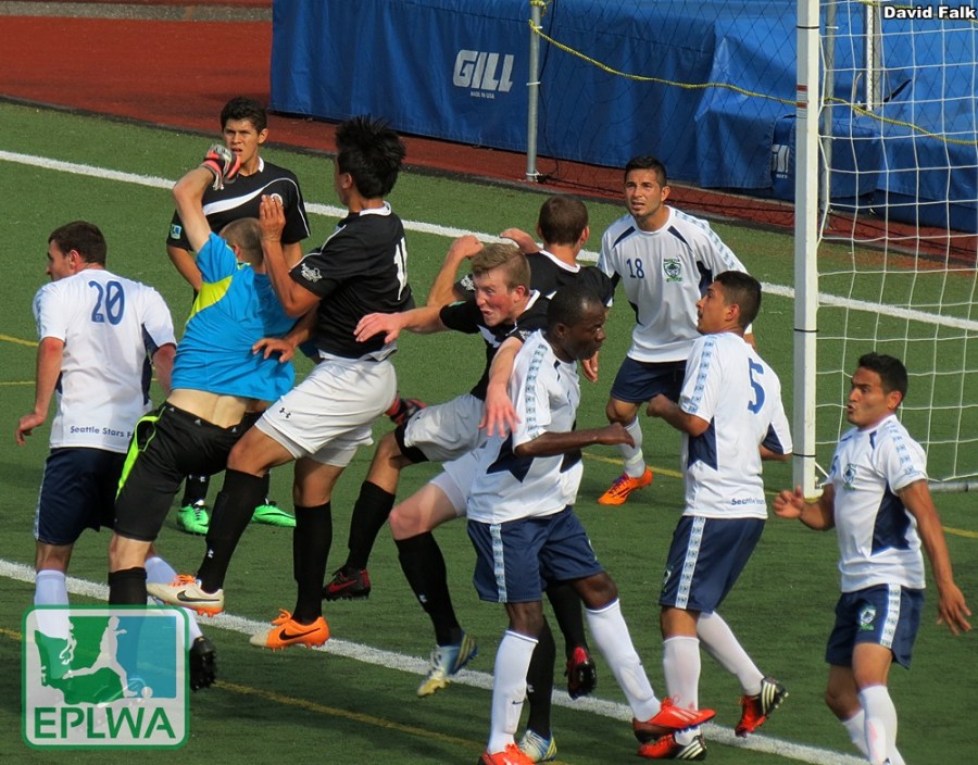 Both 18-yard boxes were crowded in the second half. (David Falk)