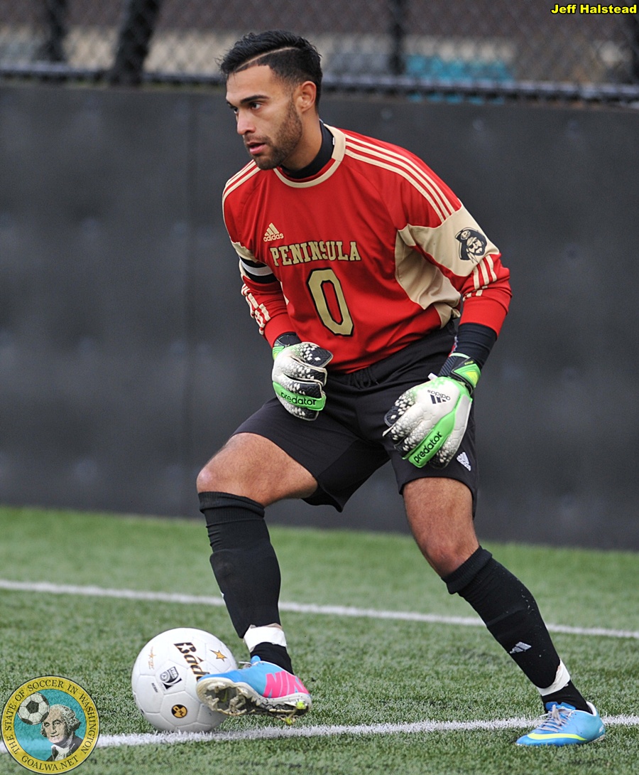 Angel Guerra won back-to-back NWAACC titles in goal for Peninsula College. (Jeff Halstead)