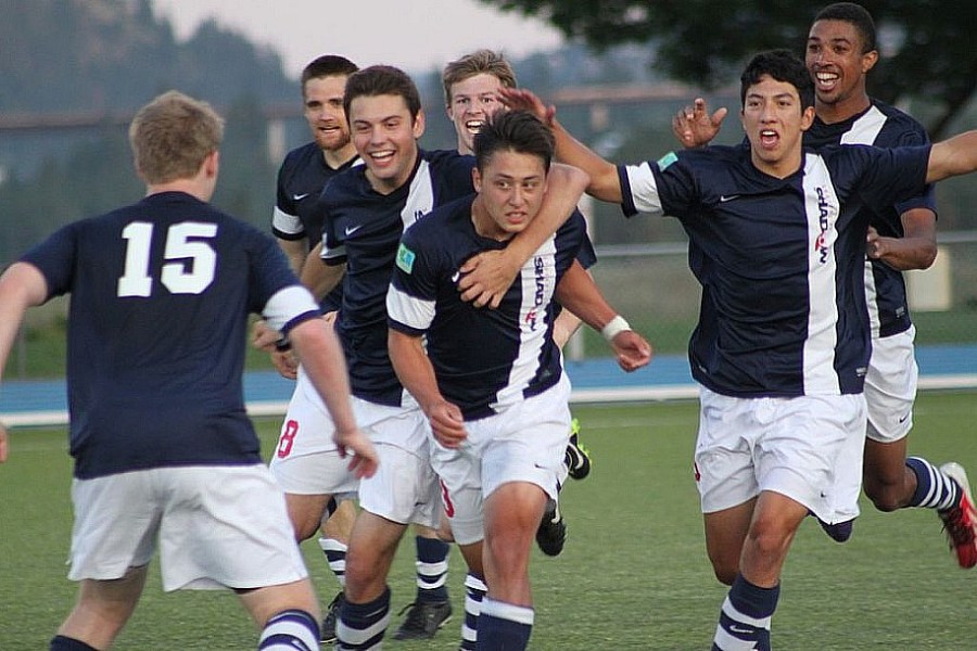 The Shadow celebrate Graison Le's winner against South Sound. (Gerald Barnhart)