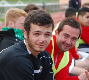 Nick Rasmussen (left), got a bloody nose last season while playing for WestSound FC. (Margaret Bond)